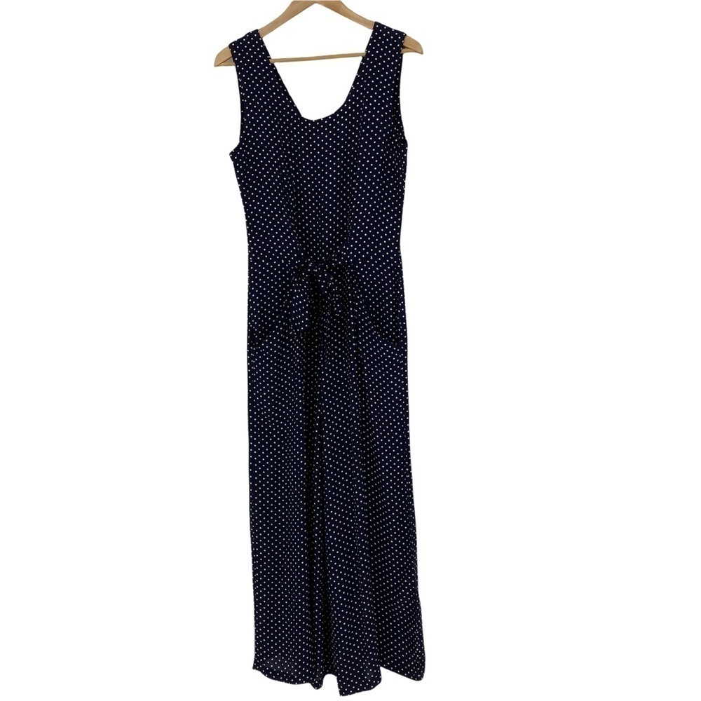 Adrienne Vittadini navy & white polka dot sleeveless wide leg jumpsuit